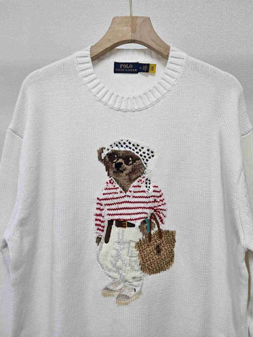 Polo Ralph Lauren Cream French‑Style Lady Polo Bear Crewneck Knit Sweater - Picture 3 of 4